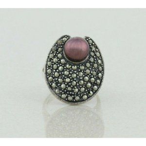 Sterling Silver Brown Pearl and Marcasite Ring Size 7